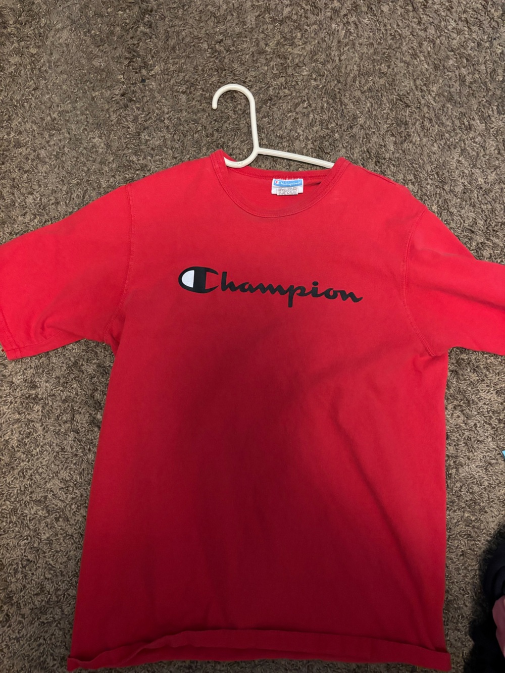 Champion Red Tee with Black & White Script Logo